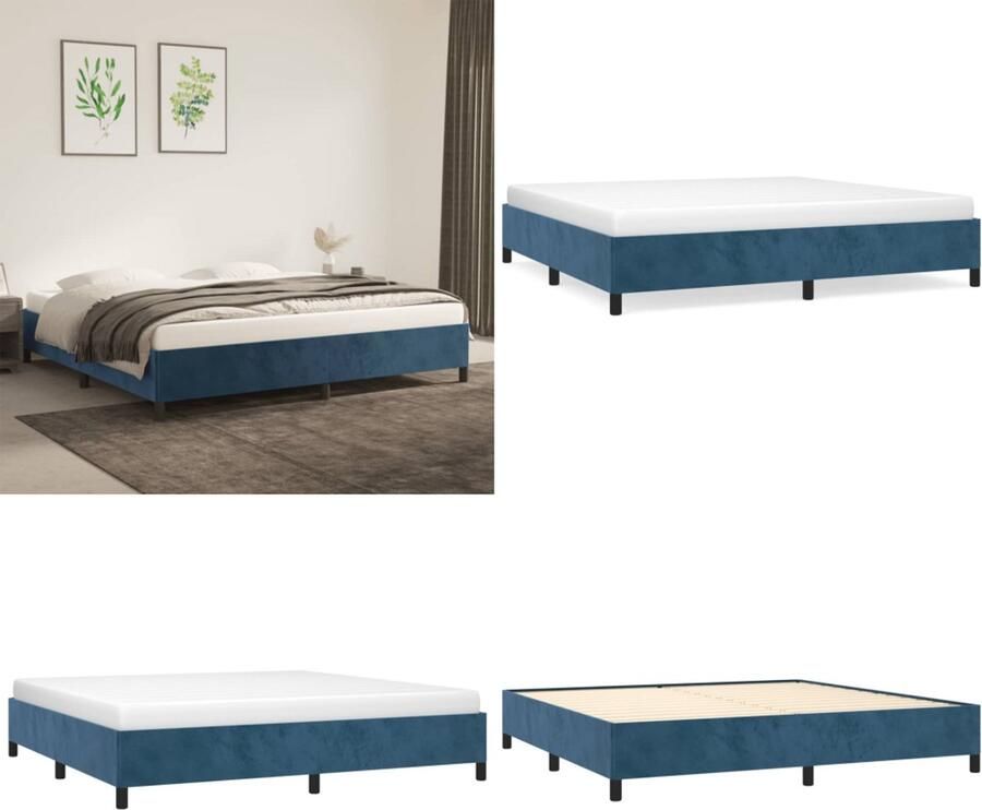 VidaXL Bedframe zonder matras 200x200 cm fluweel donkerblauw Bedframe Bedframes Slaapmeubel Bedbodem