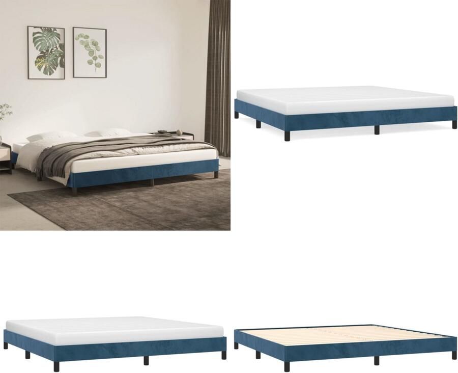 VidaXL Bedframe zonder matras 200x200 cm fluweel donkerblauw Bedframe Bedframes Slaapmeubel Bedbodem