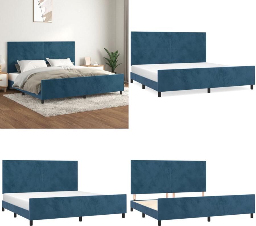 VidaXL Bedframe zonder matras 200x200 cm fluweel donkerblauw Bedframe Met Hoofdeinde Bedframes Met Hoofdeindes Bed Slaapmeubel