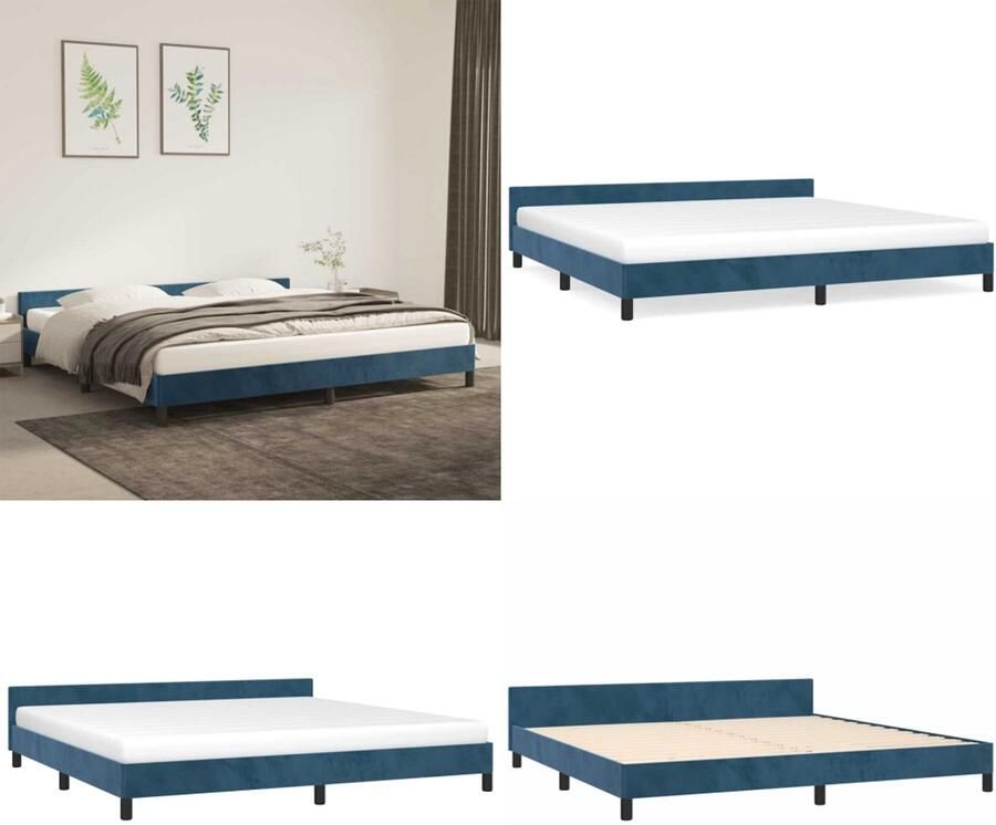 VidaXL Bedframe zonder matras 200x200 cm fluweel donkerblauw Bedframe Met Hoofdeinde Bedframes Met Hoofdeindes Bed Slaapmeubel