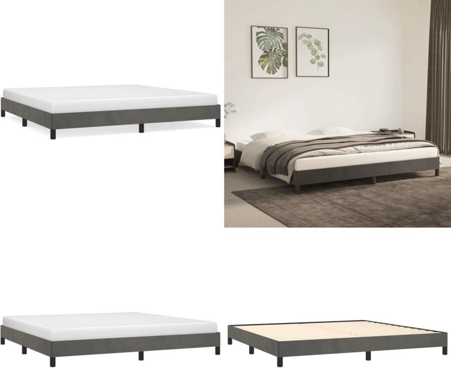 VidaXL Bedframe zonder matras 200x200 cm fluweel donkergrijs Bedframe Bedframes Slaapmeubel Bedbodem - Foto 2