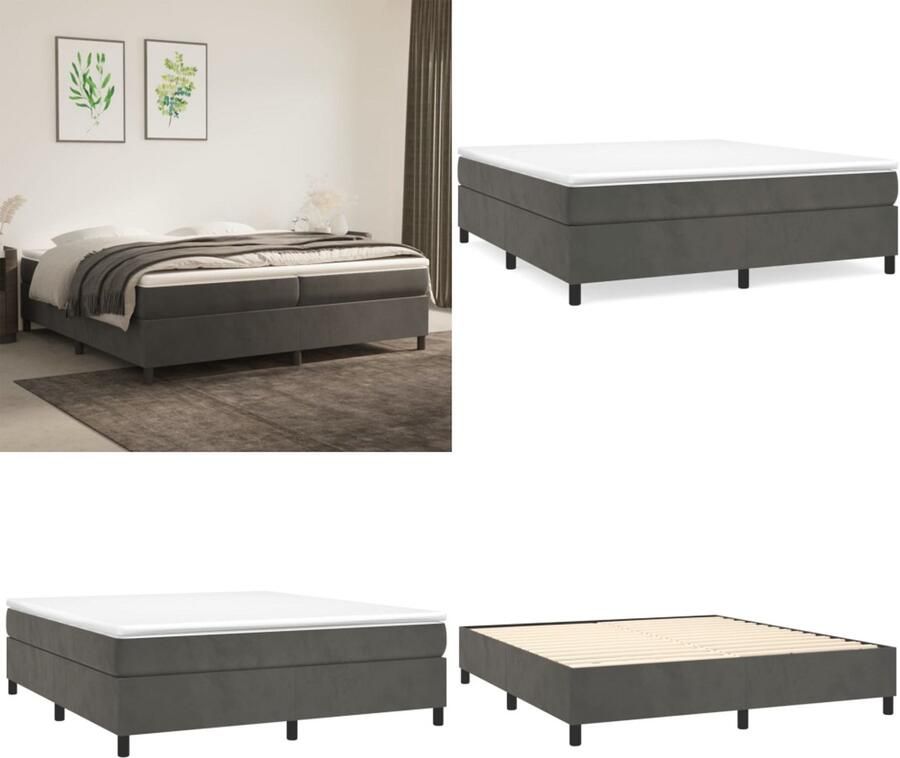 VidaXL Bedframe zonder matras 200x200 cm fluweel donkergrijs Bedframe Bedframes Slaapmeubel Bedbodem