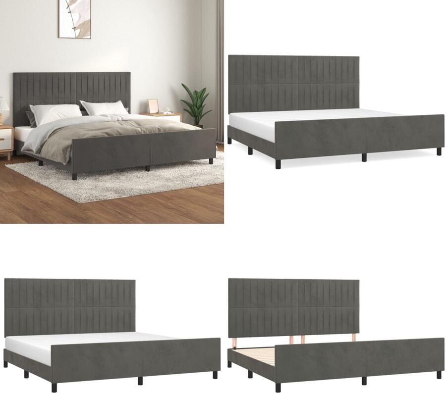 VidaXL Bedframe zonder matras 200x200 cm fluweel donkergrijs Bedframe Met Hoofdeinde Bedframes Met Hoofdeindes Bed Slaapmeubel