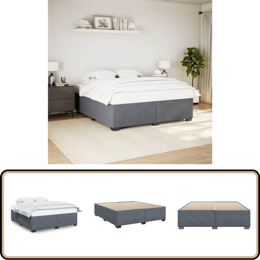 VidaXL Bedframe zonder matras 200x200 cm fluweel donkergrijs