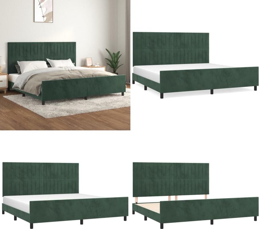 VidaXL Bedframe zonder matras 200x200 cm fluweel donkergroen Bedframe Met Hoofdeinde Bedframes Met Hoofdeindes Bed Slaapmeubel