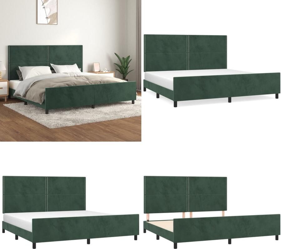 VidaXL Bedframe zonder matras 200x200 cm fluweel donkergroen Bedframe Met Hoofdeinde Bedframes Met Hoofdeindes Bed Slaapmeubel