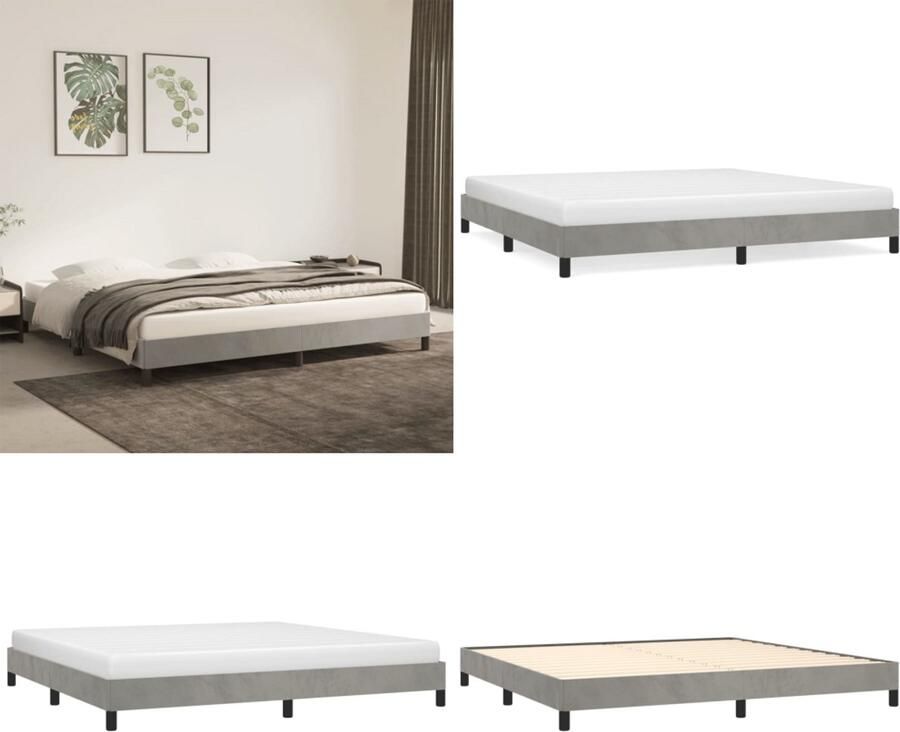 VidaXL Bedframe zonder matras 200x200 cm fluweel lichtgrijs Bedframe Bedframes Slaapmeubel Bedbodem