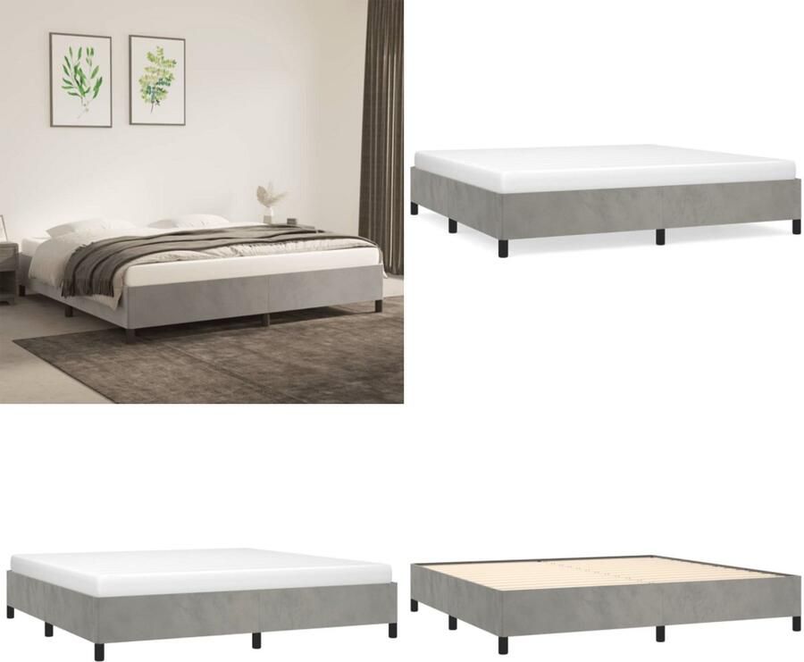 VidaXL Bedframe zonder matras 200x200 cm fluweel lichtgrijs Bedframe Bedframes Slaapmeubel Bedbodem