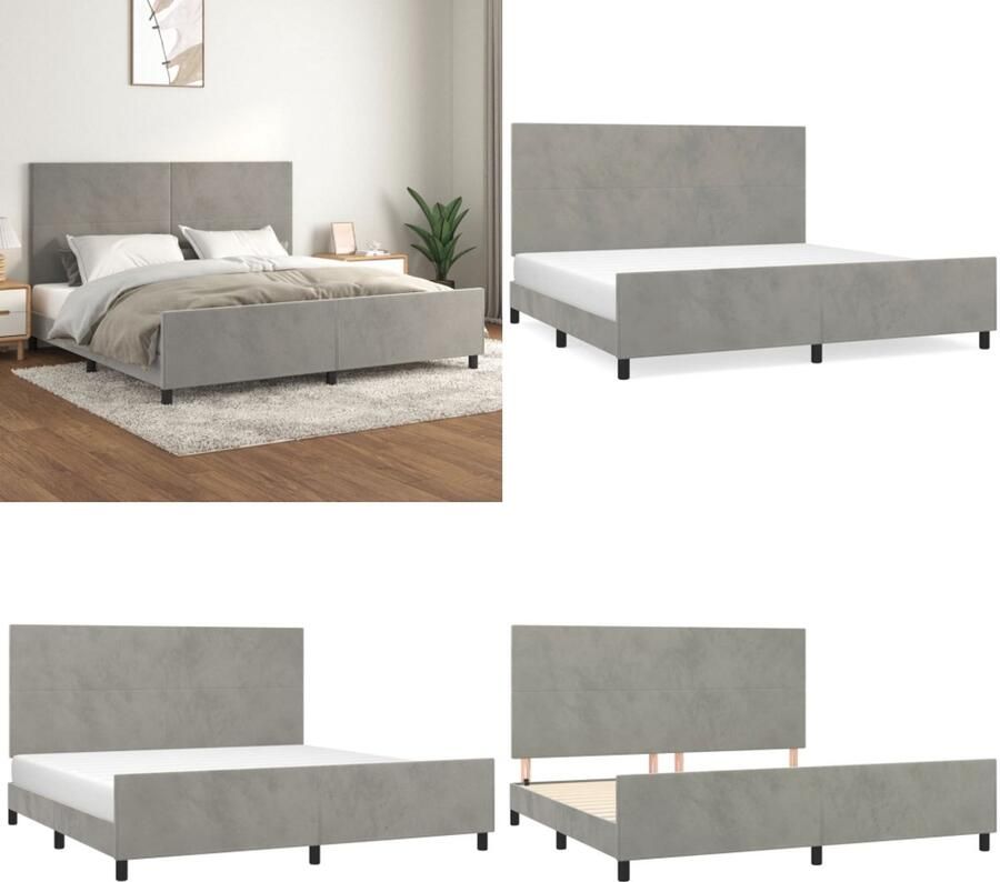 VidaXL Bedframe met hoofdeinde fluweel lichtgrijs 200x200 cm Bedframe Met Hoofdeinde Bedframes Met Hoofdeindes Bed Slaapmeubel