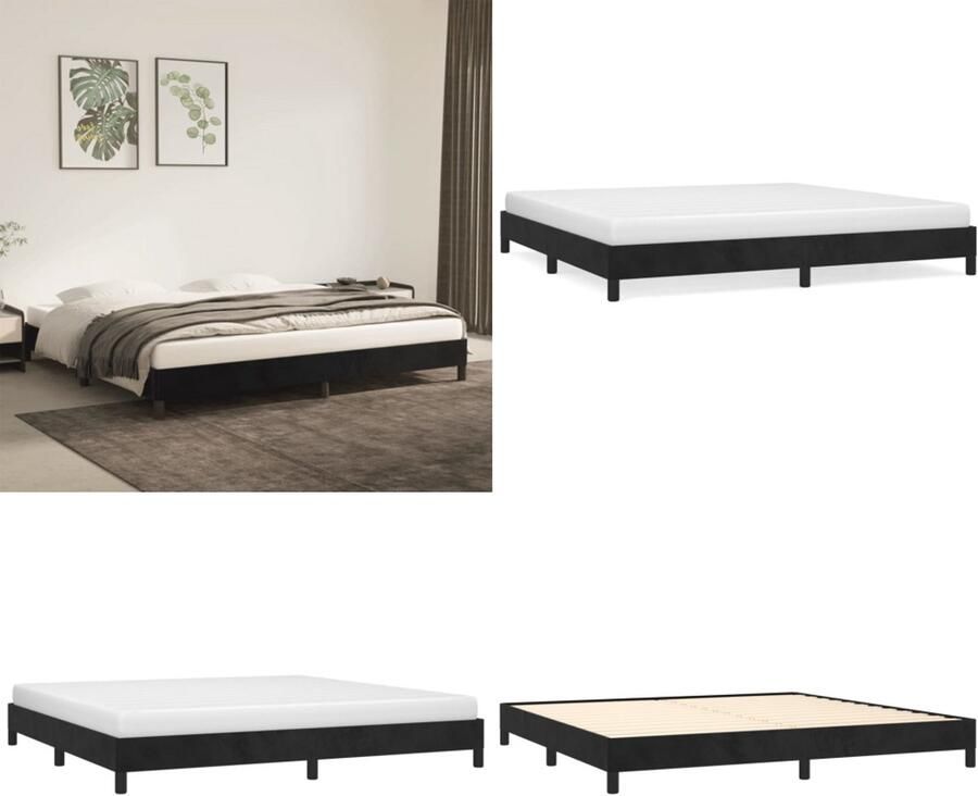 VidaXL Boxspringframe fluweel zwart 200x200 cm Boxspring Bed Frame Boxspring Bed Frames Bed Slaapkamer Meubels - Foto 2