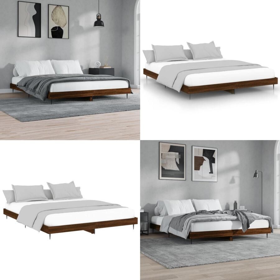 VidaXL Bedframe zonder matras 200x200 cm spaanplaat bruin eikenkleurig Bedframe Bedframes Bed Frame