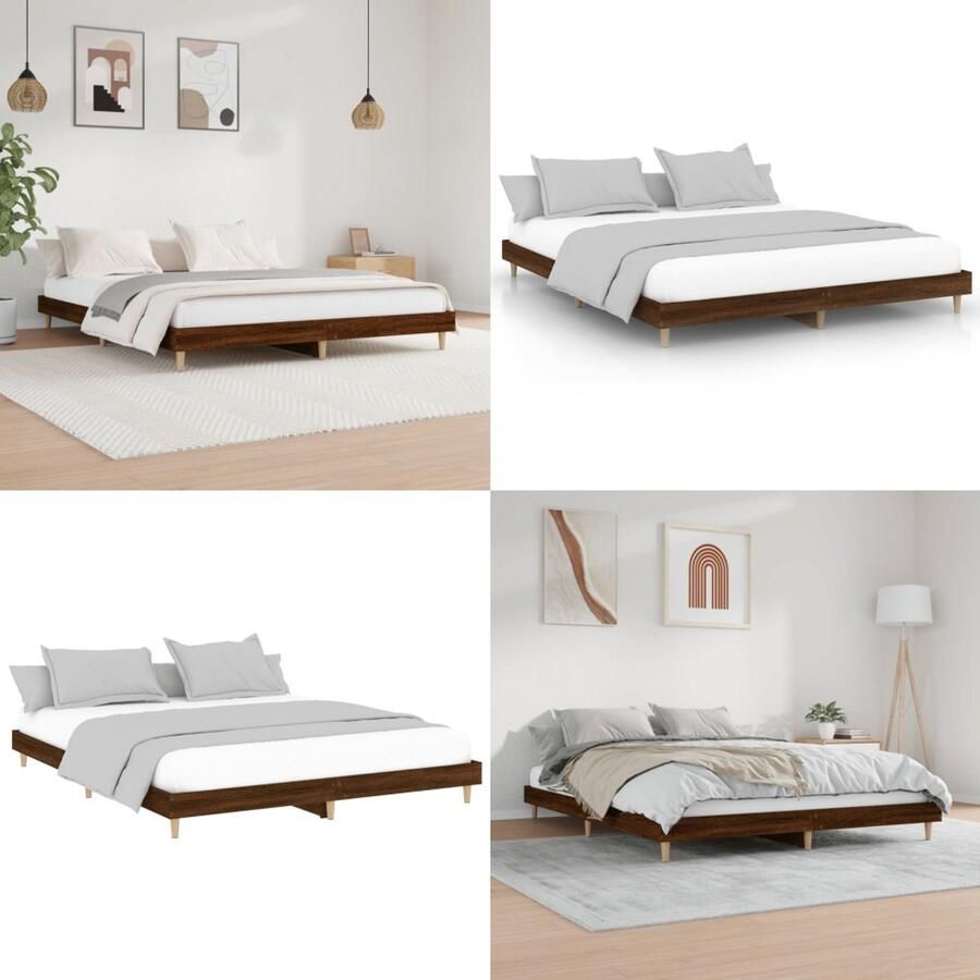 VidaXL Bedframe zonder matras 200x200 cm spaanplaat bruin eikenkleurig Bedframe Bedframes Bed Frame - Foto 3