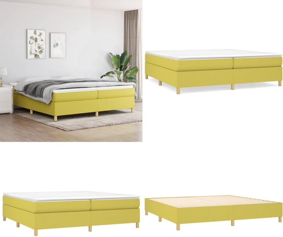 VidaXL Boxspringframe stof groen 200x200 cm Boxspringframe Boxspringframes Bed Ledikant