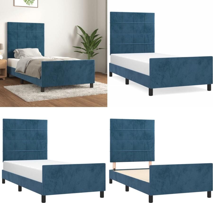 VidaXL Bedframe zonder matras 80x200 cm fluweel donkerblauw Bedframe Met Hoofdeinde Bedframes Met Hoofdeindes Bed Slaapmeubel