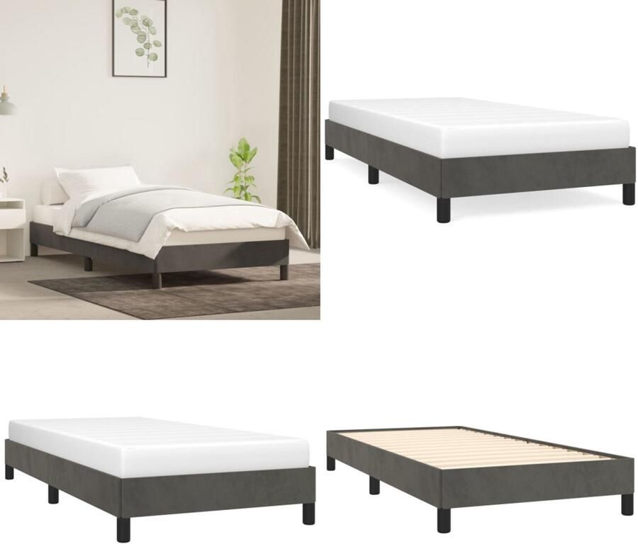 VidaXL Bedframe zonder matras 80x200 cm fluweel donkergrijs Bedframe Bedframes Bed Ledikant