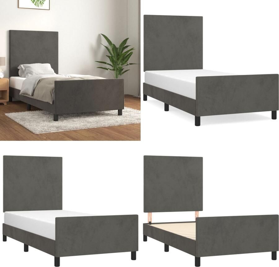 VidaXL Bedframe met hoofdeinde fluweel donkergrijs 80x200 cm Bedframe Met Hoofdeinde Bedframes Met Hoofdeindes Bed Slaapmeubel
