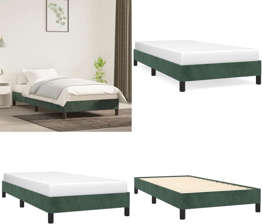 VidaXL Bedframe zonder matras 80x200 cm fluweel donkergroen Bedframe Bedframes Bed Ledikant - Foto 2