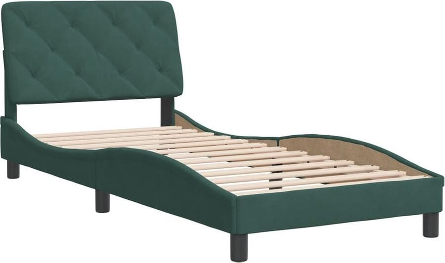VidaXL -Bedframe-met-hoofdeinde-fluweel-donkergroen-90x200-cm - Foto 2