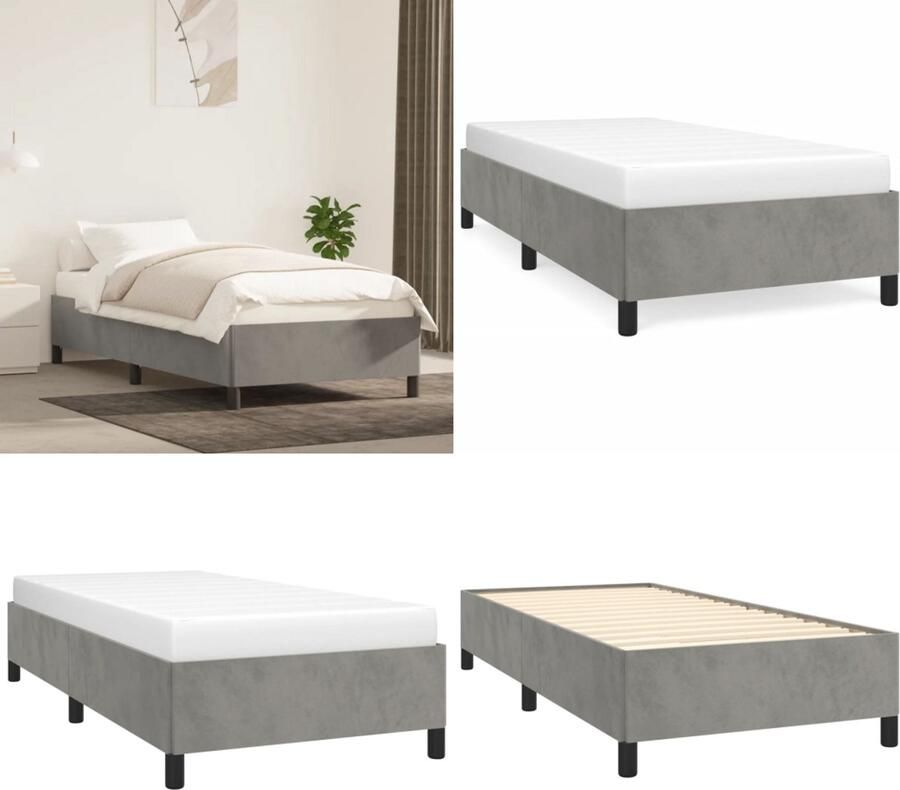 VidaXL Bedframe zonder matras 80x200 cm fluweel lichtgrijs Bedframe Bedframes Bed Ledikant - Foto 2
