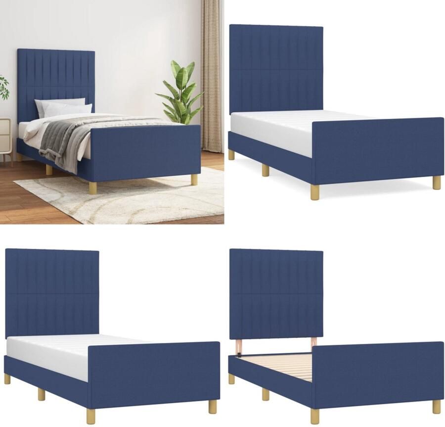 VidaXL Bedframe zonder matras 80x200 cm stof blauw Bedframe Met Hoofdeinde Bedframes Met Hoofdeindes Bed Slaapmeubel
