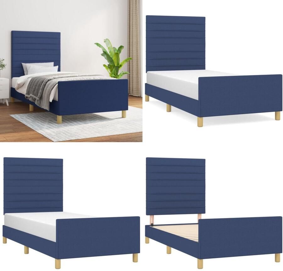 VidaXL Bedframe zonder matras 80x200 cm stof blauw Bedframe Met Hoofdeinde Bedframes Met Hoofdeindes Bed Slaapmeubel