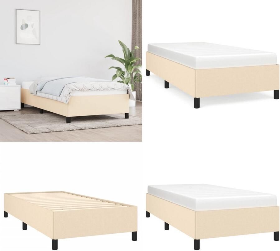 VidaXL Bedframe zonder matras 80x200 cm stof crèmekleurig Bedframe Bedframes Slaapmeubel Bedbodem - Foto 2