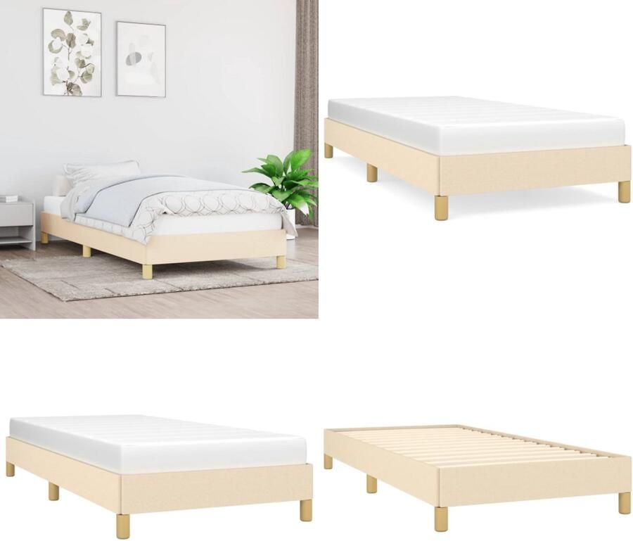 VidaXL Bedframe zonder matras 80x200 cm stof crèmekleurig Bedframe Bedframes Slaapmeubel Bedbodem - Foto 3