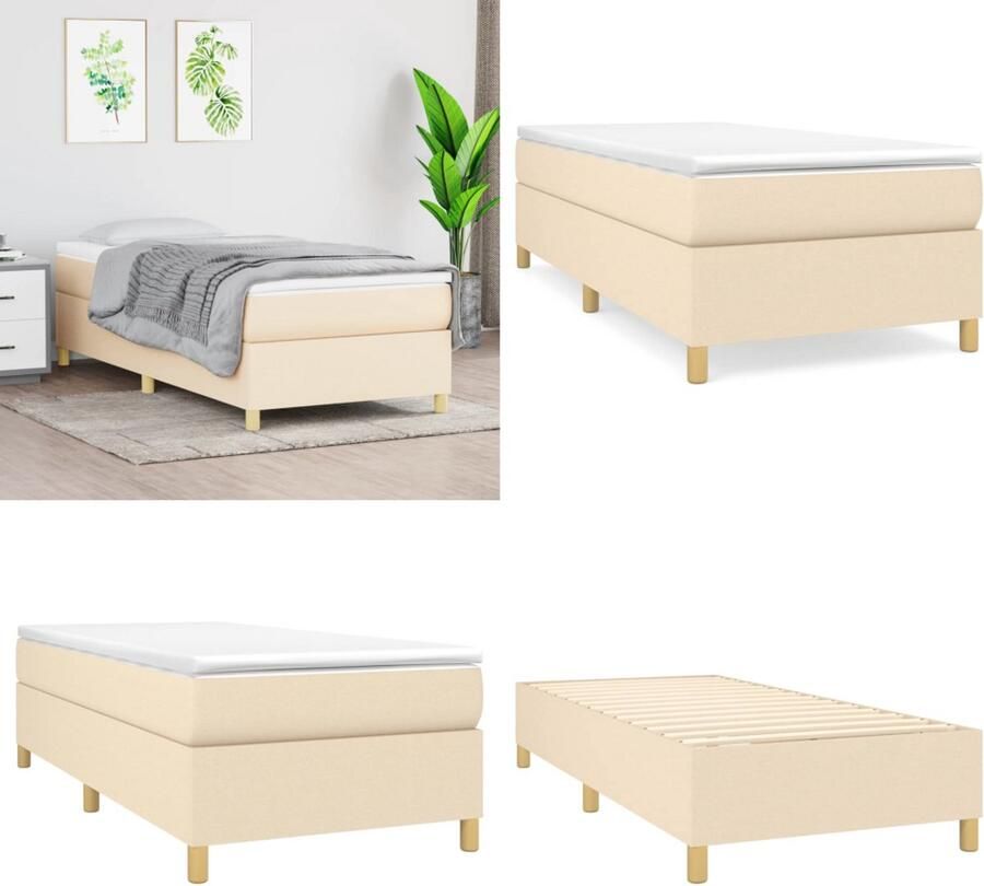 VidaXL Bedframe zonder matras 80x200 cm stof crèmekleurig Bedframe Bedframes Slaapmeubel Bedbodem