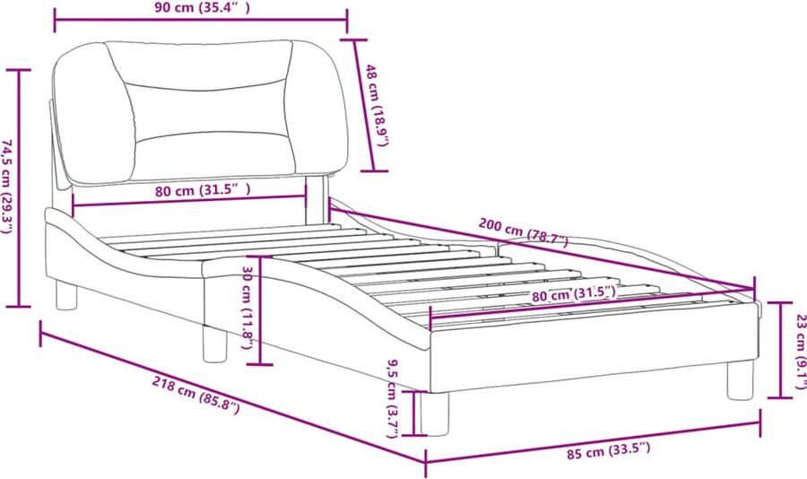 VidaXL Bedframe zonder matras Hvar 80x200 cm stof crèmekleurig - Foto 4