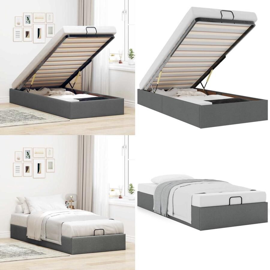 VidaXL Bedframe zonder matras 80x200 cm stof donkergrijs Ottomaanse Bedframe Ottomaanse Bedframes Bedframe Met Opbergruimte