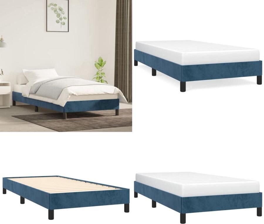 VidaXL Bedframe zonder matras 90x190 cm fluweel donkerblauw Bedframe Bedframes Bed Ledikant