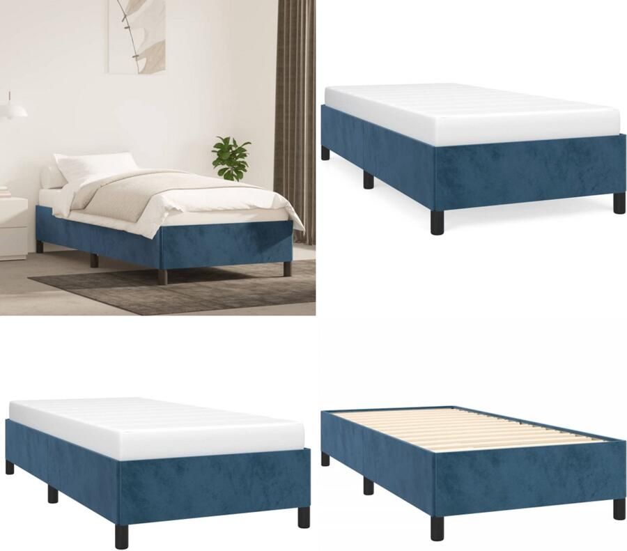 VidaXL Bedframe zonder matras 90x190 cm fluweel donkerblauw Bedframe Bedframes Bed Ledikant