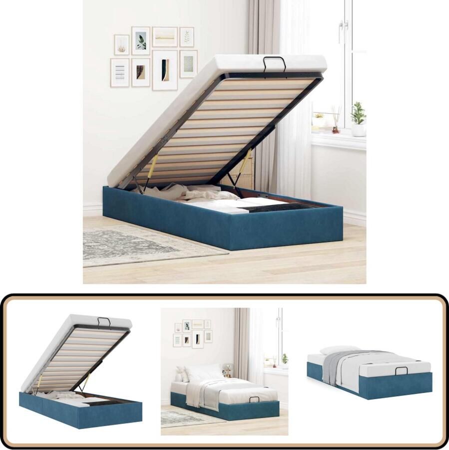 VidaXL Bedframe zonder matras 90x190 cm fluweel donkerblauw - Foto 3