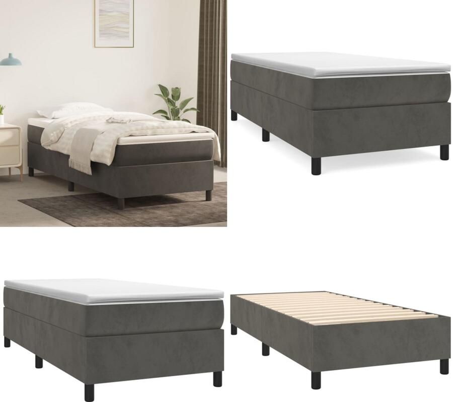 VidaXL Boxspringframe fluweel donkergrijs 90x190 cm Boxspringframe Boxspringframes Bed Ledikant
