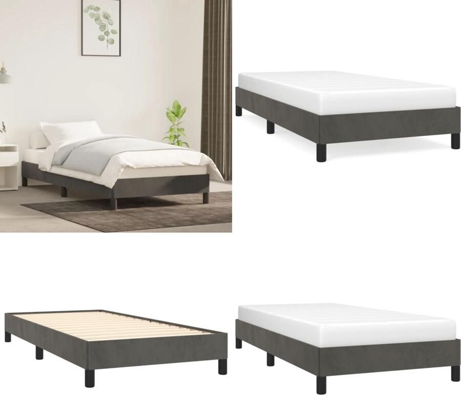 VidaXL Bedframe zonder matras 90x190 cm fluweel donkergrijs Bedframe Bedframes Bed Ledikant