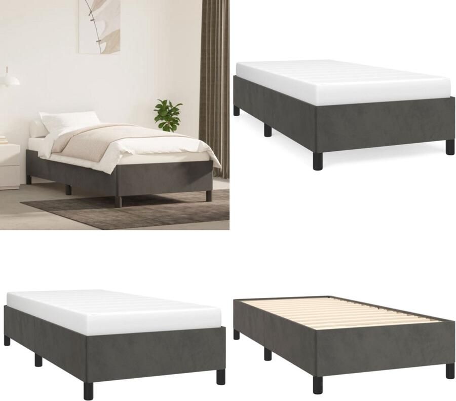 VidaXL Boxspringframe fluweel donkergrijs 90x190 cm Boxspringframe Boxspringframes Bed Ledikant - Foto 2