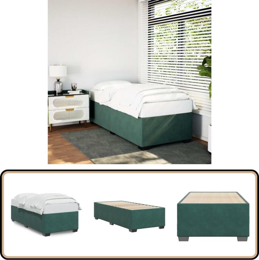 VidaXL Bedframe zonder matras 90x190 cm fluweel donkergroen