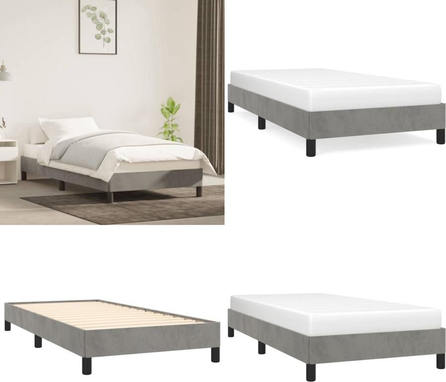 VidaXL Boxspringframe fluweel lichtgrijs 90x190 cm Boxspringframe Boxspringframes Bed Ledikant - Foto 2