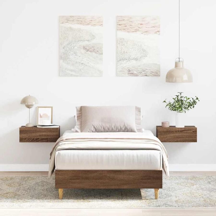 VidaXL Bedframe zonder matras 90x190 cm spaanplaat bruin eikenkleurig - Foto 2
