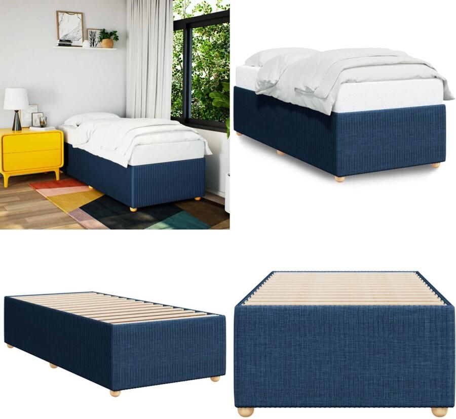 VidaXL Bedframe zonder matras 90x190 cm stof blauw Bedframe Bed Bedbodem