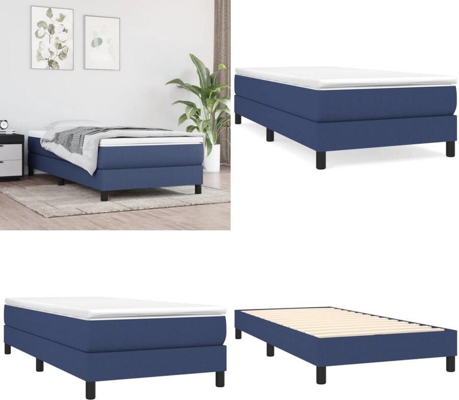 VidaXL Bedframe zonder matras 90x190 cm stof blauw Bedframe Bedframes Slaapmeubel Bedbodem