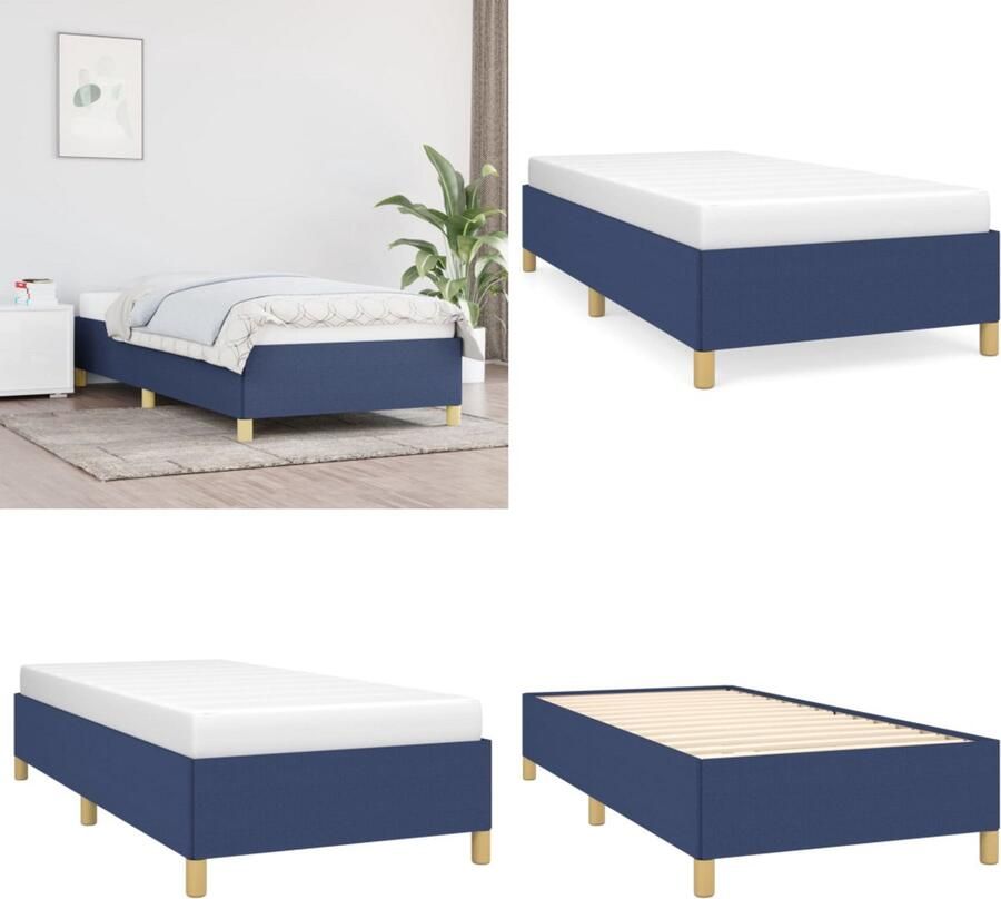 VidaXL Bedframe zonder matras 90x190 cm stof blauw Bedframe Bedframes Slaapmeubel Bedbodem