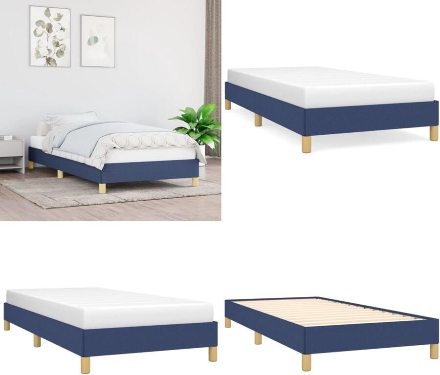 VidaXL Bedframe zonder matras 100x200 cm stof blauw Bedframe Bedframes Slaapmeubel Bedbodem - Foto 2