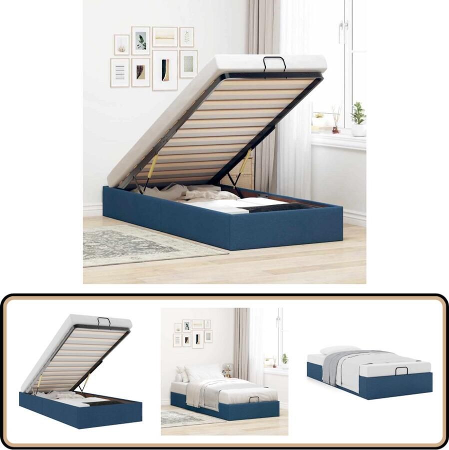 VidaXL Bedframe zonder matras 90x190 cm stof blauw
