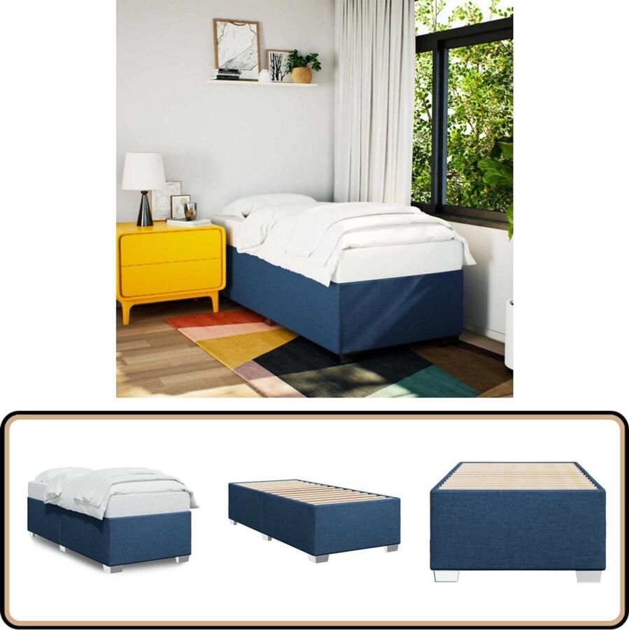 VidaXL Bedframe zonder matras 90x190 cm stof blauw
