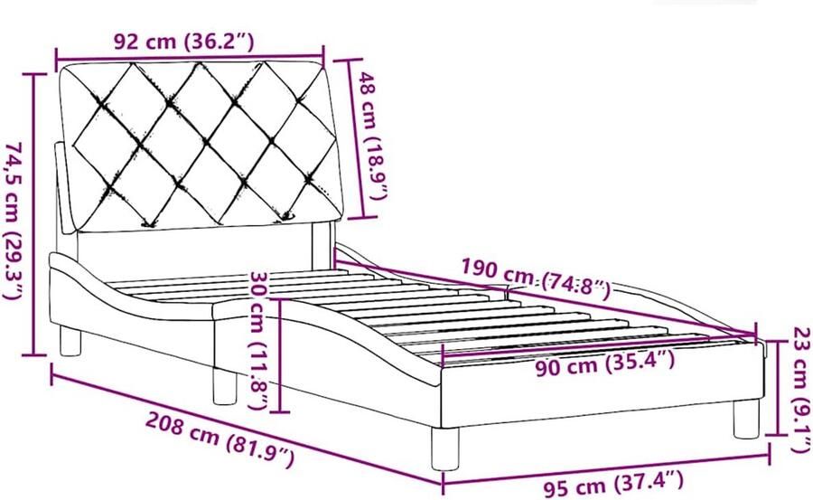 VidaXL Bedframe zonder matras 90x190 cm stof blauw - Foto 4