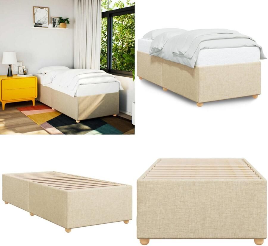 VidaXL Bedframe zonder matras 90x190 cm stof crèmekleurig Bedframe Bed Bedbodem