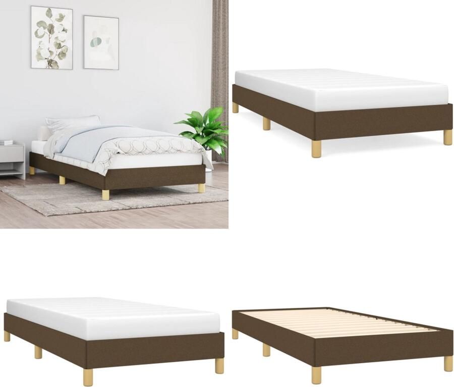 VidaXL Bedframe zonder matras 90x190 cm stof donkerbruin Bedframe Bedframes Slaapmeubel Bedbodem - Foto 2