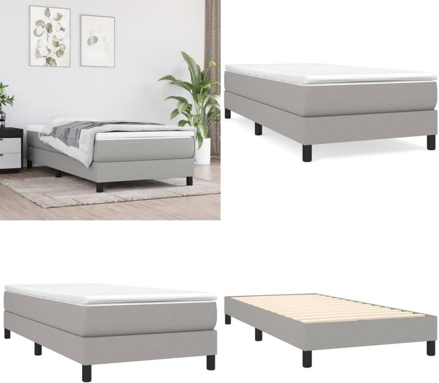 VidaXL Bedframe zonder matras 90x190 cm stof lichtgrijs Bedframe Bedframes Slaapmeubel Bedbodem - Foto 2