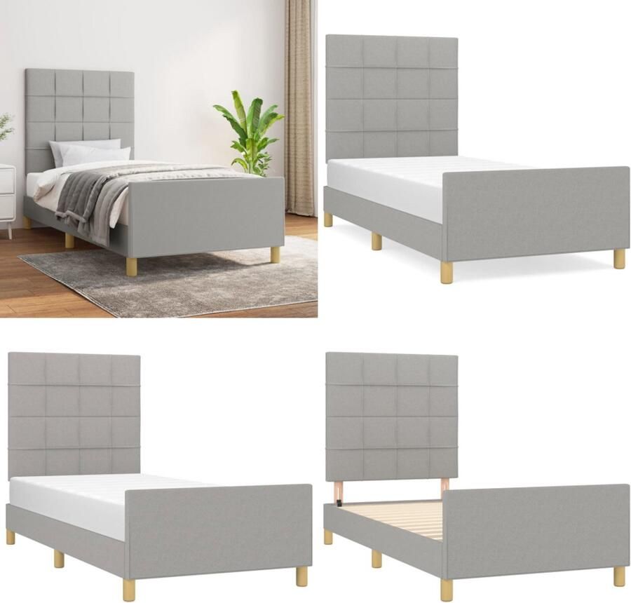 The Living Store Bedframe Comfort Eenpersoonsbed 193 x 93 x 118 128 cm Lichtgrijs Comfortabel Bed Slaapcomfort Bedframe Hoofdeinde Grijs Bed